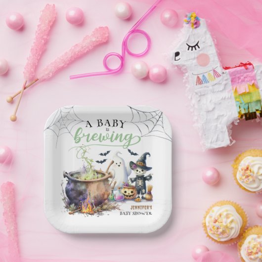 ベビーは醸造セージ緑ハロウィーンベビーシャワー ペーパープレート (パーティー)