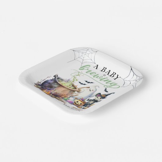 ベビーは醸造セージ緑ハロウィーンベビーシャワー ペーパープレート (傾斜あり)