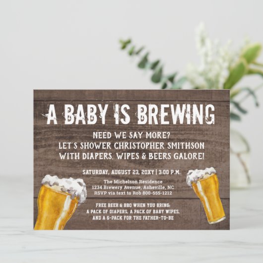 ベビーは醸造パパの男のおむつシャワー 招待状 (スタンド正面)