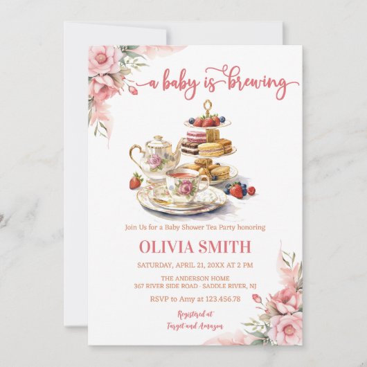 ベビーは醸造フローラ茶パーティー赤ちゃんシャワー 招待状 (正面)