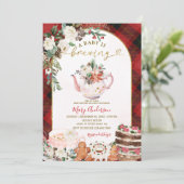 ベビーは醸造プレイドティーパーティー冬の赤ちゃんシャワー 招待状 (スタンド正面)