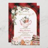 ベビーは醸造プレイドティーパーティー冬の赤ちゃんシャワー 招待状 (正面/裏面)