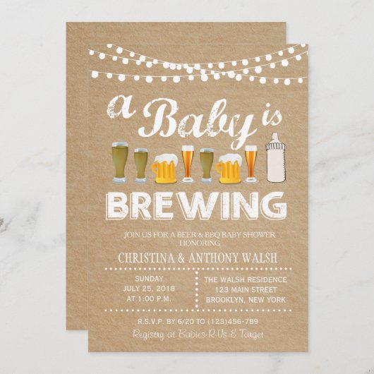 ベビーは醸造ベビーシャワーBBQクラフト招待状 招待状 (正面/裏面)