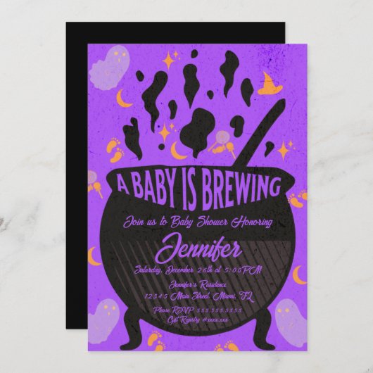 ベビーは醸造幽霊グルーヴィレトロベビーシャワー 招待状 (正面/裏面)