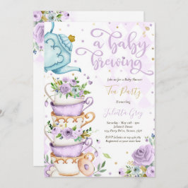 ベビーは醸造用茶パーティーのベビーシャワー薄紫バラ 招待状