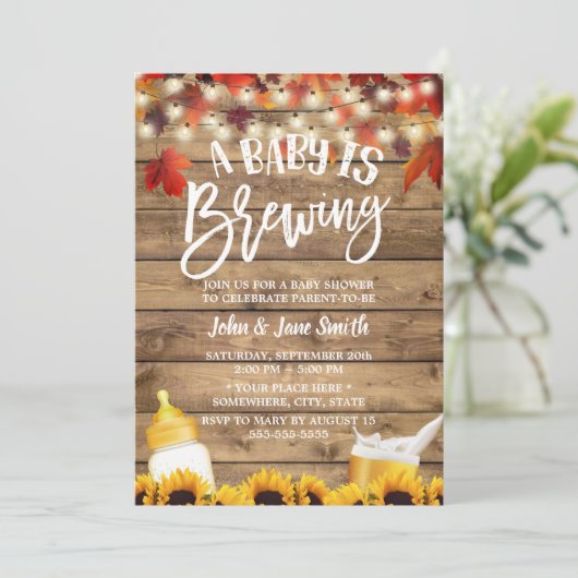 ベビーは醸造紅葉素朴ベビーシャワー 招待状 (スタンド正面)