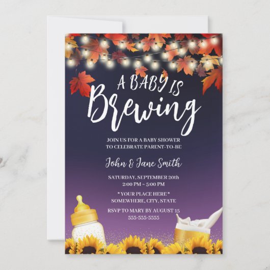 ベビーは醸造紅葉紫の赤ちゃんシャワー 招待状 (正面)