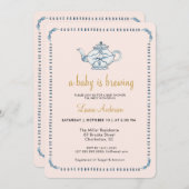 ベビーは醸造茶パーティー赤ちゃんシャワー 招待状 (正面/裏面)