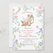 ベビーは醸造赤面フラワーベビーシャワー茶Inv 招待状 (正面)