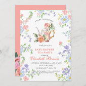 ベビーは醸造赤面フラワーベビーシャワー茶Inv 招待状 (正面/裏面)