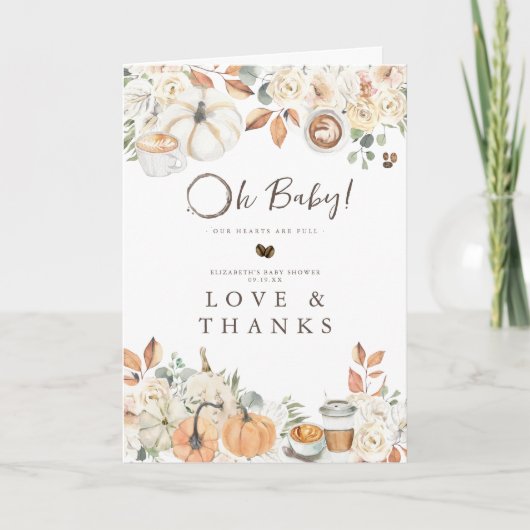 ベビーは醸造 秋のコーヒー赤ちゃんシャワー サンキューカード (正面)