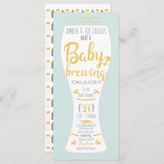 ベビーは醸造Co-Ed醸造所ベビーシャワー招待状 (正面/裏面)