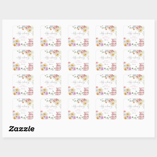 ベビーは野生の花の茶の赤ちゃんシャワーを醸造している スクエアシール (シート)
