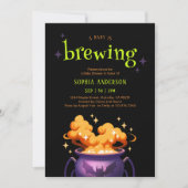 ベビーは、オレンジの魔女ポットベビーシャワーを醸造している 招待状 (正面)