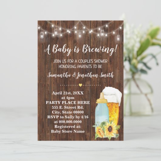 ベビーは、カップルの赤ちゃんシャワーの田舎シックを醸造している 招待状 (スタンド正面)