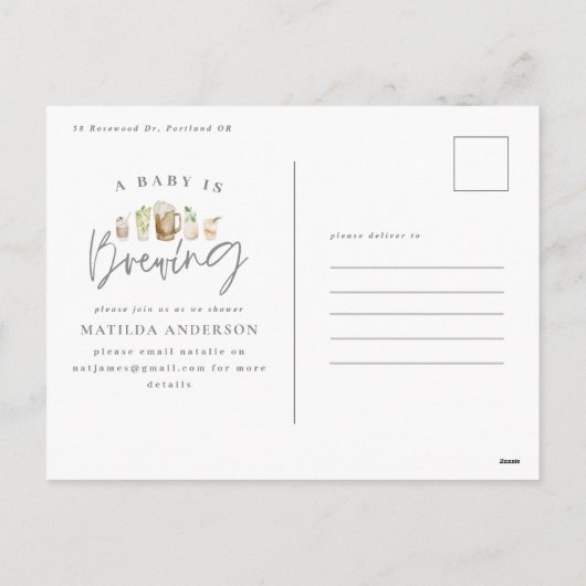 ベビーは、ビールのベビーシャワーと水を醸造している シーズンポストカード (裏面)