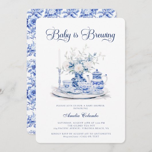 ベビーはChinnosserie赤ちゃんシャワーティーパーティー 招待状 (正面/裏面)