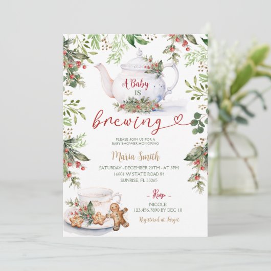 ベビーはChinoiserie紅茶のパーティー赤ちゃんシャワーを醸造している 招待状 (スタンド正面)