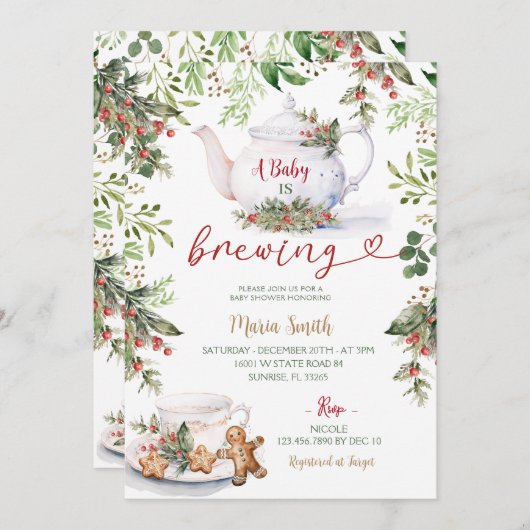 ベビーはChinoiserie紅茶のパーティー赤ちゃんシャワーを醸造している 招待状 (正面/裏面)