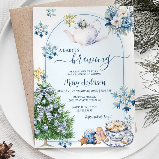 ベビーはChinoiserie紅茶のパーティー赤ちゃんシャワーを醸造している 招待状