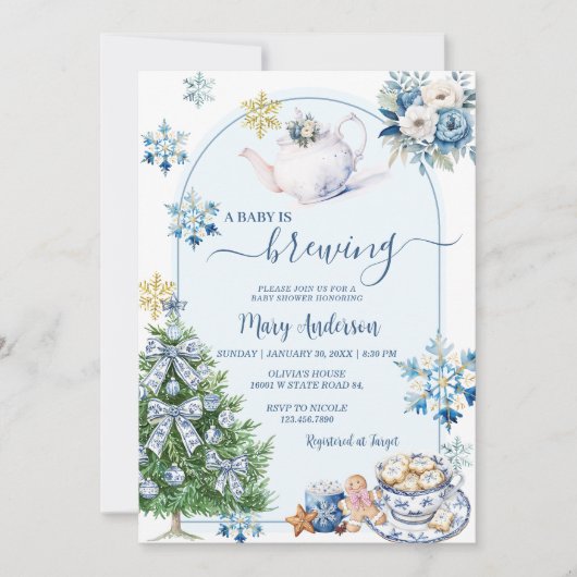 ベビーはChinoiserie紅茶のパーティー赤ちゃんシャワーを醸造している 招待状 (正面)