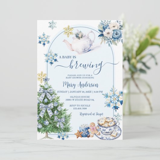 ベビーはChinoiserie紅茶のパーティー赤ちゃんシャワーを醸造している 招待状 (スタンド正面)