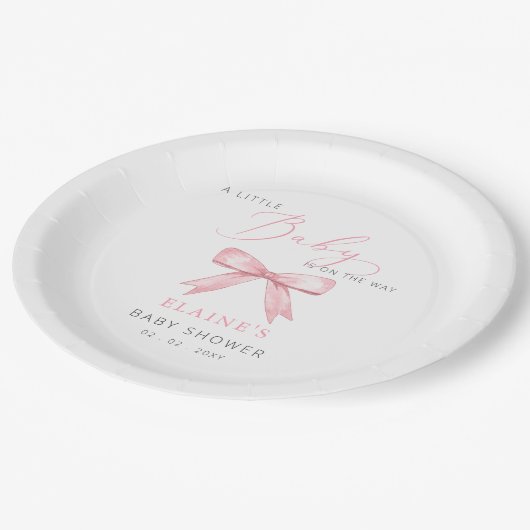 ベビーはWAYピンクボウ女の子の赤ちゃんシャワー ペーパープレート (アングル)