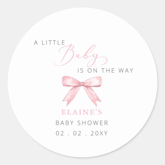 ベビーはWAYピンクボウ女の子の赤ちゃんシャワー ラウンドシール (正面)
