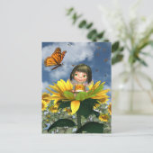 ベビーひまわり妖精と夏の背景 ポストカード (スタンド正面)