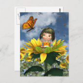 ベビーひまわり妖精と夏の背景 ポストカード (正面/裏面)