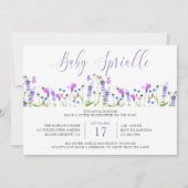 ベビーふりかけかわいらしパープルワイルドフラワー招待状 招待状 (正面)