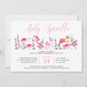 ベビーふりかけかわいらしピンクワイルドフラワー招待状 招待状 (正面)