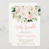 ベビーふりかけるピンクの水色のフローラ女 招待状 (正面/裏面)