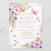 ベビーふりかけるピンクパープルチョウ 招待状 (正面/裏面)