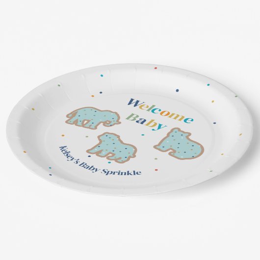 ベビーふりかける動物クッキー男の子のシャワー ペーパープレート (アングル)