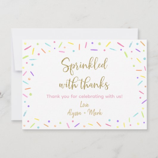 ベビーふりかけピンクパープル金ゴールドありがとう サンキューカード (正面)