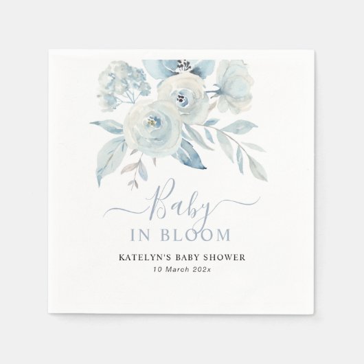 ベビーほこりっぽい青フローラの赤ちゃんシャワー スタンダードカクテルナプキン (正面)