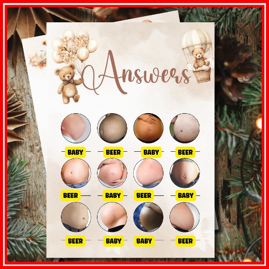 ベビーまたはビールベリーベイビーシャワーゲームかわいいクマ 招待状