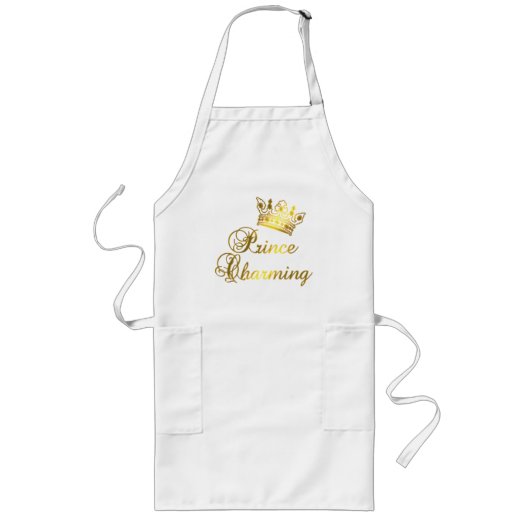 ベビーまたは大人のための金ゴールドのTシャツの白馬の王子様 ロングエプロン (正面)