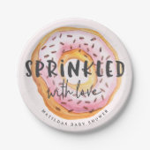 ベビーまぶしピンクの可愛いモダンドーナツシャワーパーティー ペーパープレート (正面)