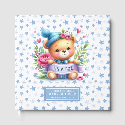 ベビーよくはしゃぐのための男の子テディベアのゲストブックだ ゲストブック (正面)