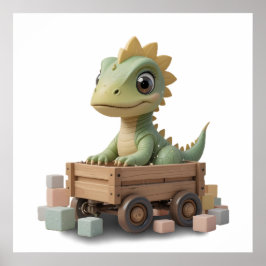 ベビーよくはしゃぐ恐竜キャンバス – キッズルーム ポスター