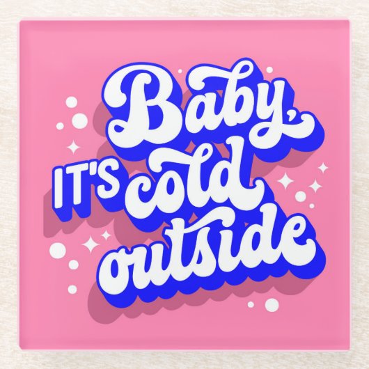 ベビーよくはしゃぐ、冬の外は寒いデザイン ガラスコースター (正面)