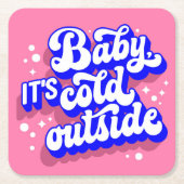 ベビーよくはしゃぐ、冬の外は寒いデザイン スクエアペーパーコースター (正面)