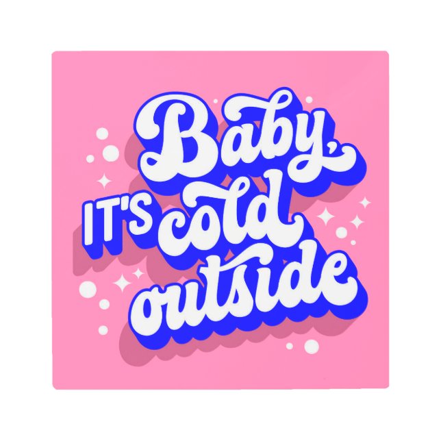 ベビーよくはしゃぐ、冬の外は寒いデザイン メタルプリント (正面)