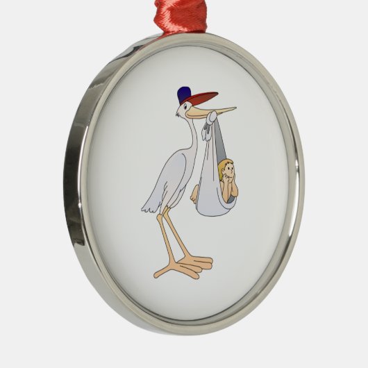 ベビーを分娩しているこうのとり メタルオーナメント (右)