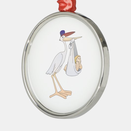 ベビーを分娩しているこうのとり メタルオーナメント (左)
