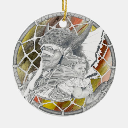 ベビーを持つインディアン セラミックオーナメント (正面)