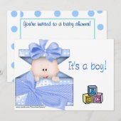 ベビーを贈り物用の箱青 招待状 (正面/裏面)