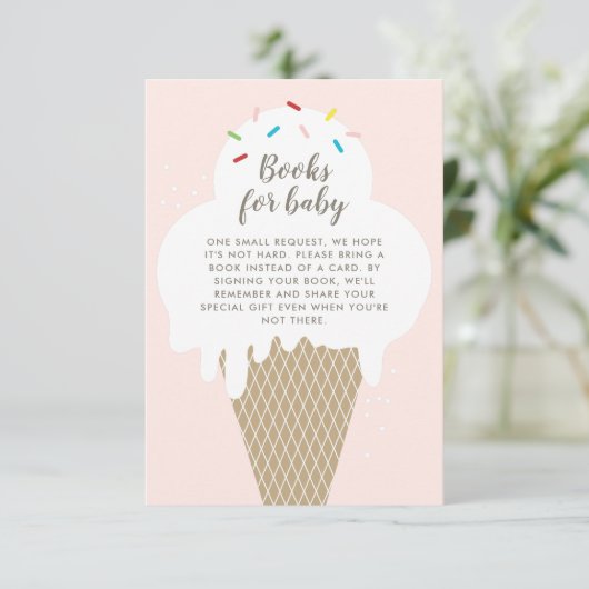 ベビーアイスクリームピンク赤ちゃんシャワー用の本 招待状 (スタンド正面)